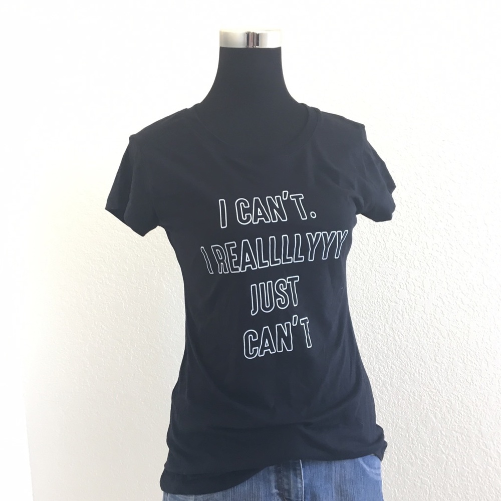 I Just Can't...Black Crewneck Wound Up Shirt Top